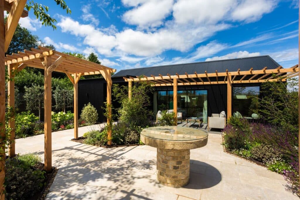 Beautiful wedding preparation room and garden at countryside wedding venue