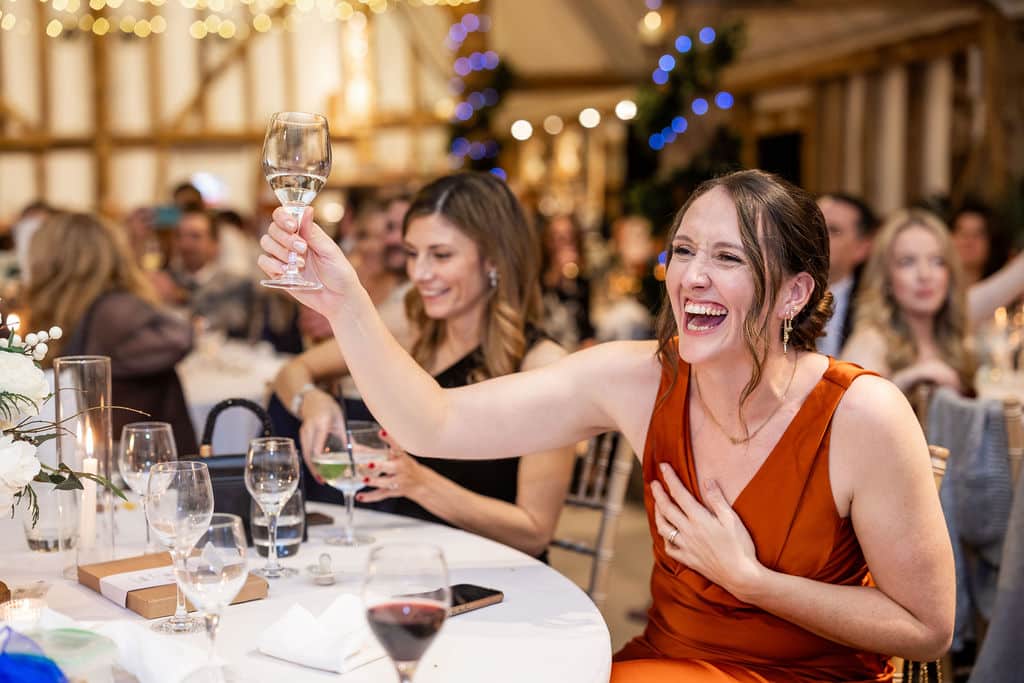 Joyful toast at a wedding celebration.