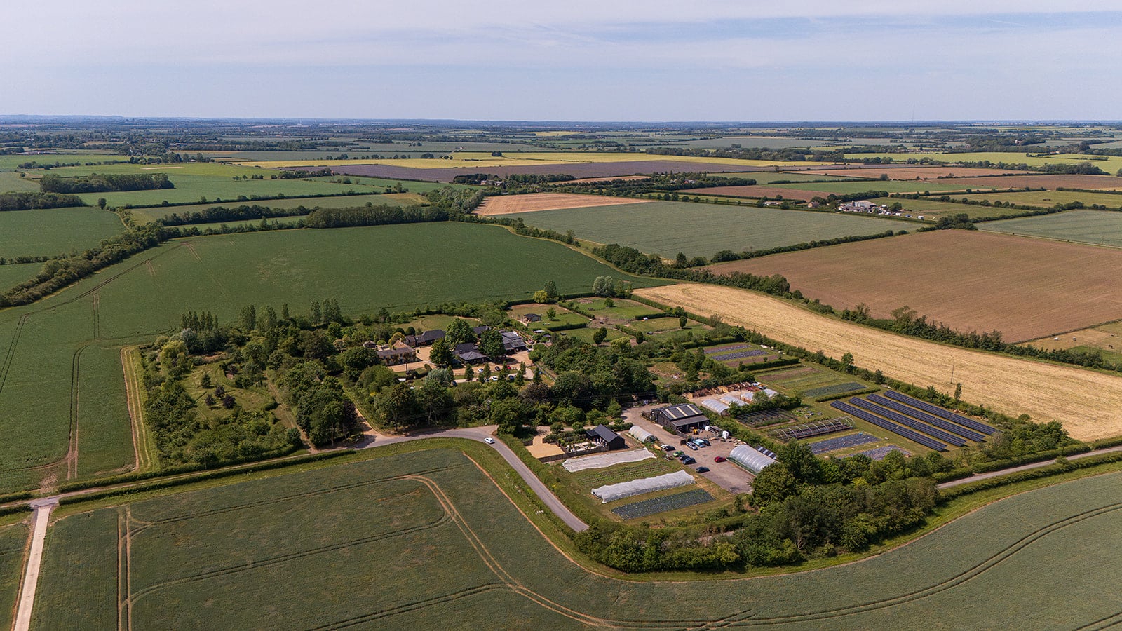 Aerial view of expansive farmland.